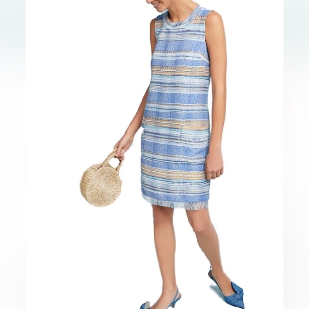 Anthropologie Akemi + Kin Womens Woven Blue Yellow Tweed Shift Dress Size 6